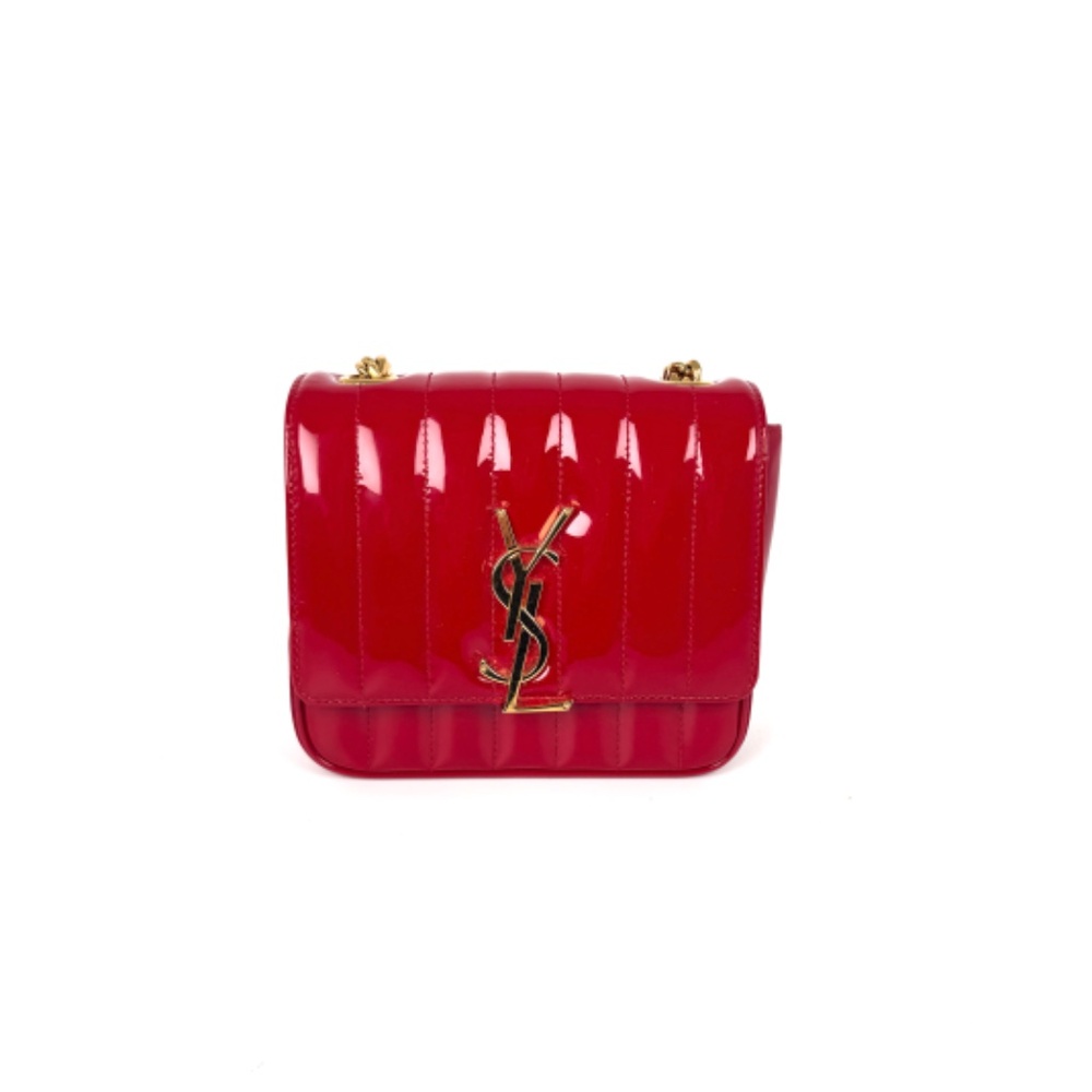 SOLD on fashionreloved.com SAINT LAURENT Matelasse Small Vicky Red Chain Bag - Picture 3 of 13